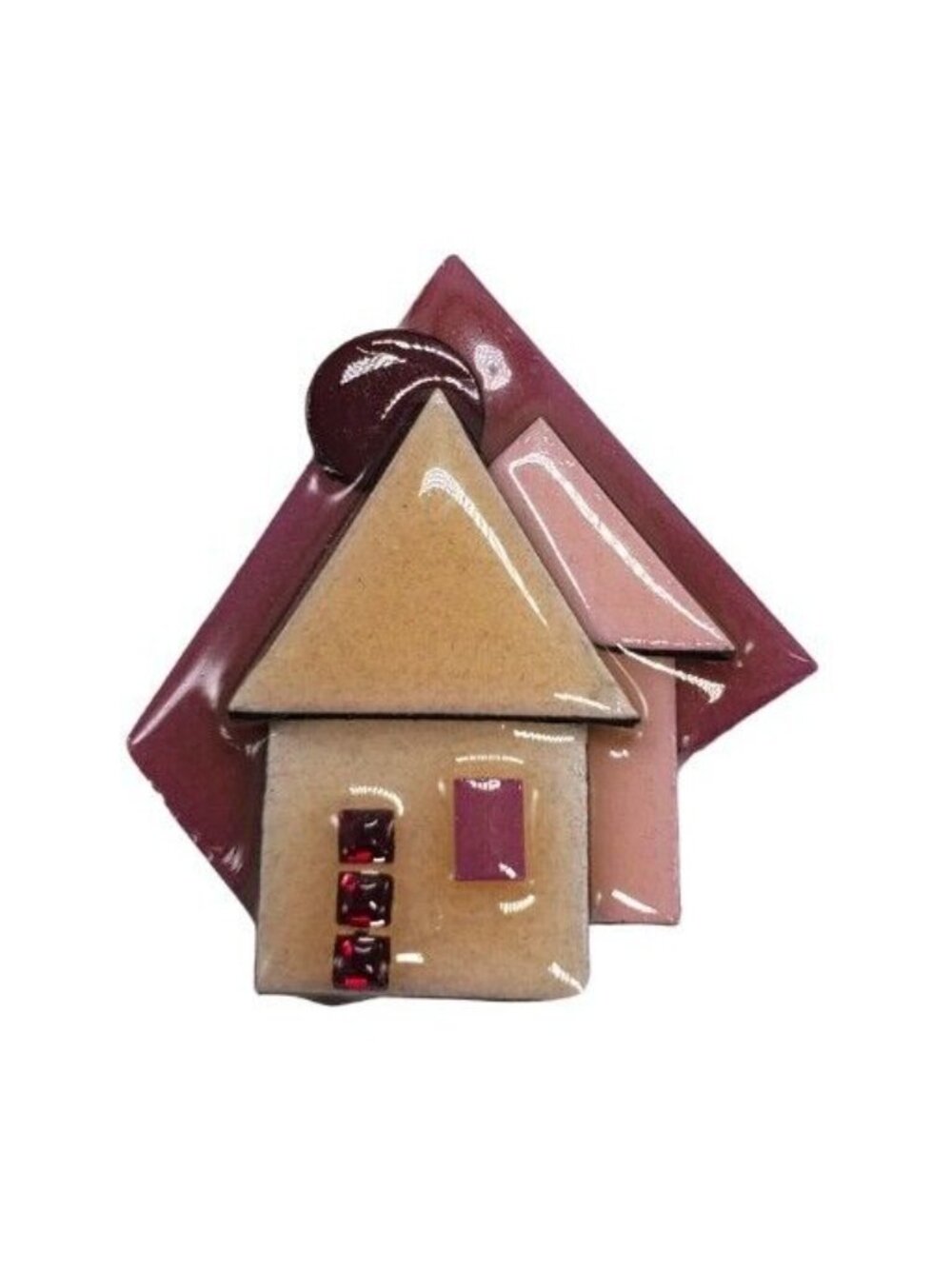Vintage House Pin by Lucinda Brooch Pink Beige Enamel Resin - Picture 2 of 9